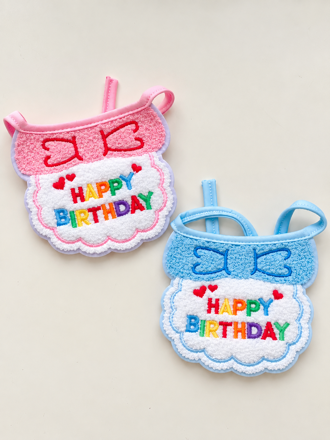 Happy Birthday pet bib in pink and blue