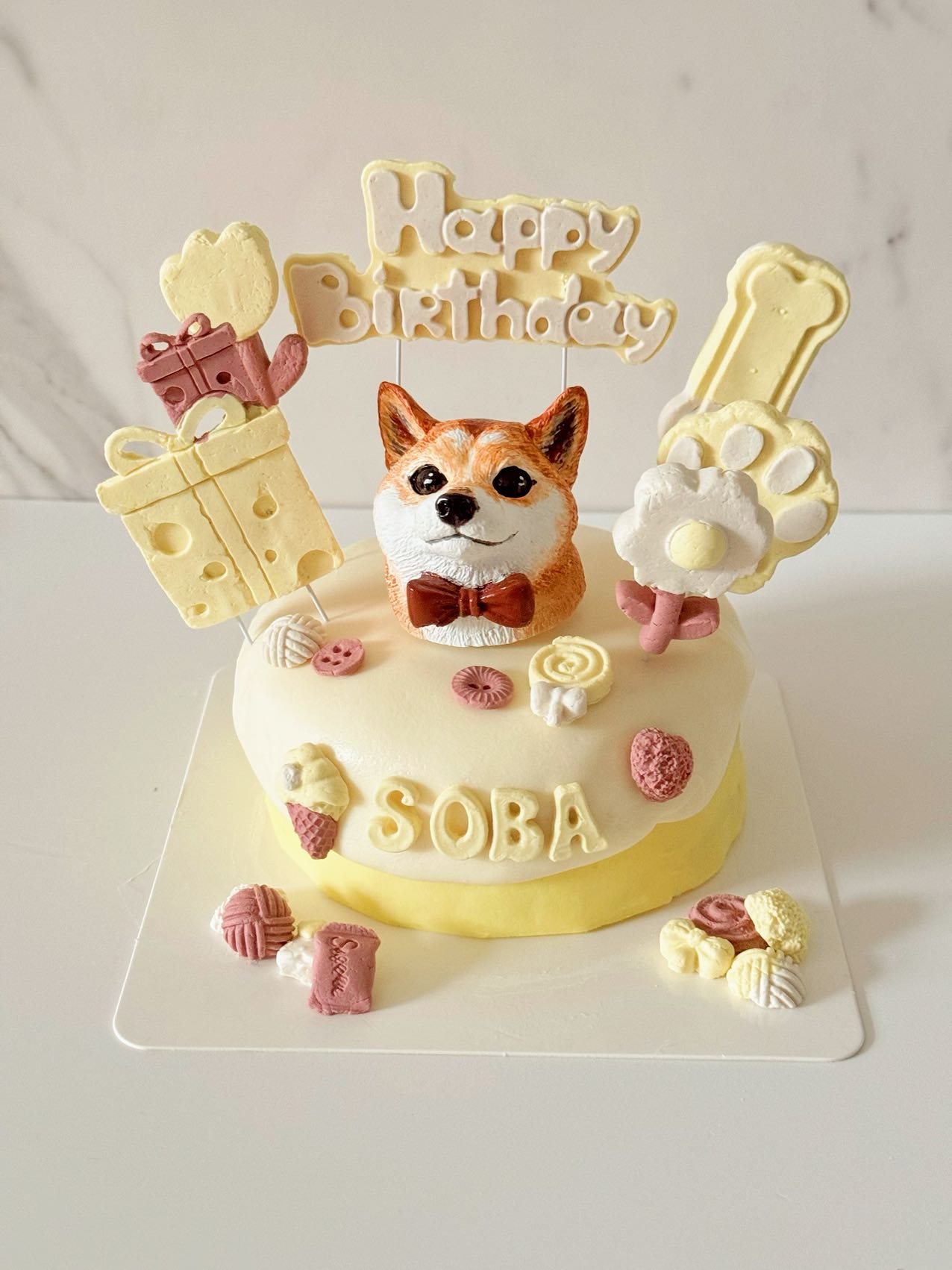 Pet cheese topped cake